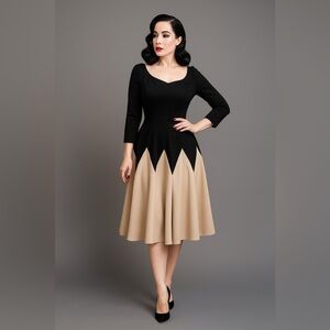 Gabby Skye Vintage style tan and black dress